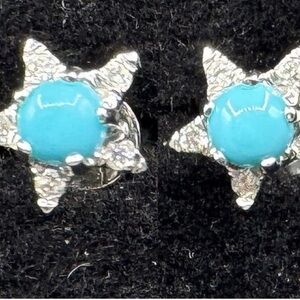 14K White Gold Turquoise & Diamond Earrings 💎 Timeless Elegance